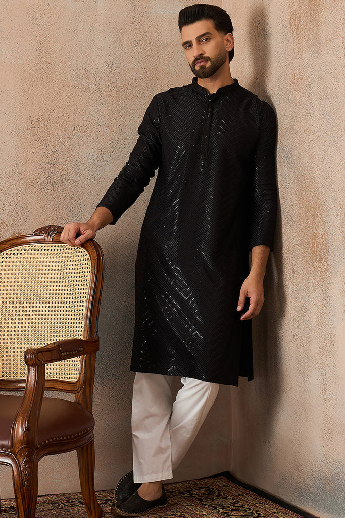 Black Rayon Embroidered Solid Straight Kurta With Trousers MKSET2190
