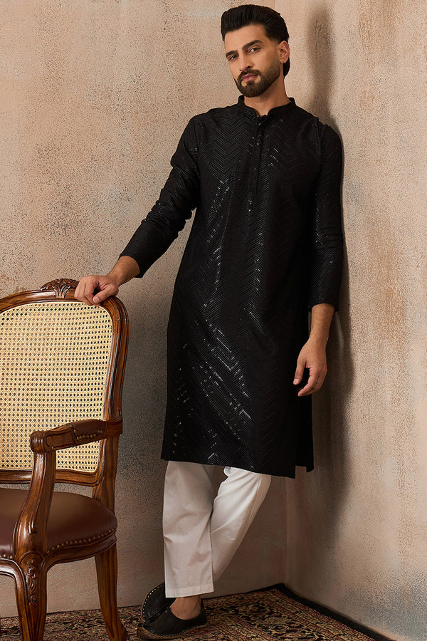 Black Rayon Embroidered Solid Straight Kurta With Trousers MKSET2190