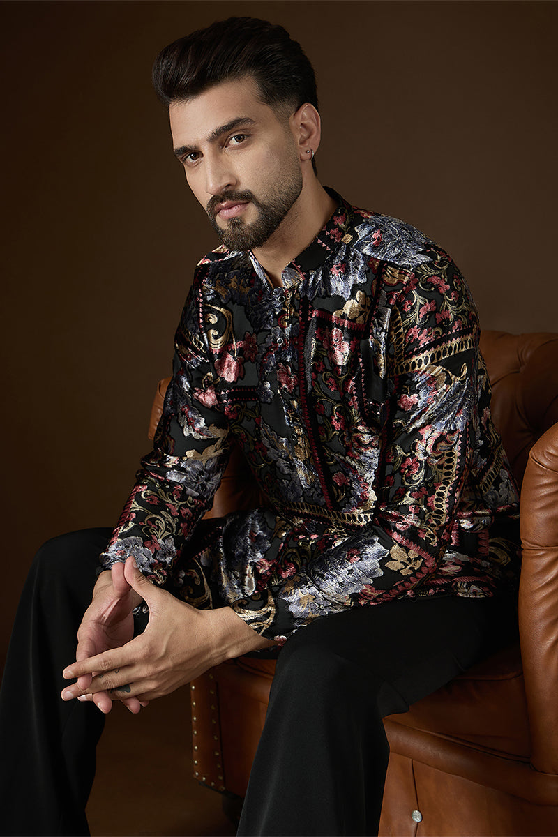 Black Velvet Geometric Printed Kurta MKU2723