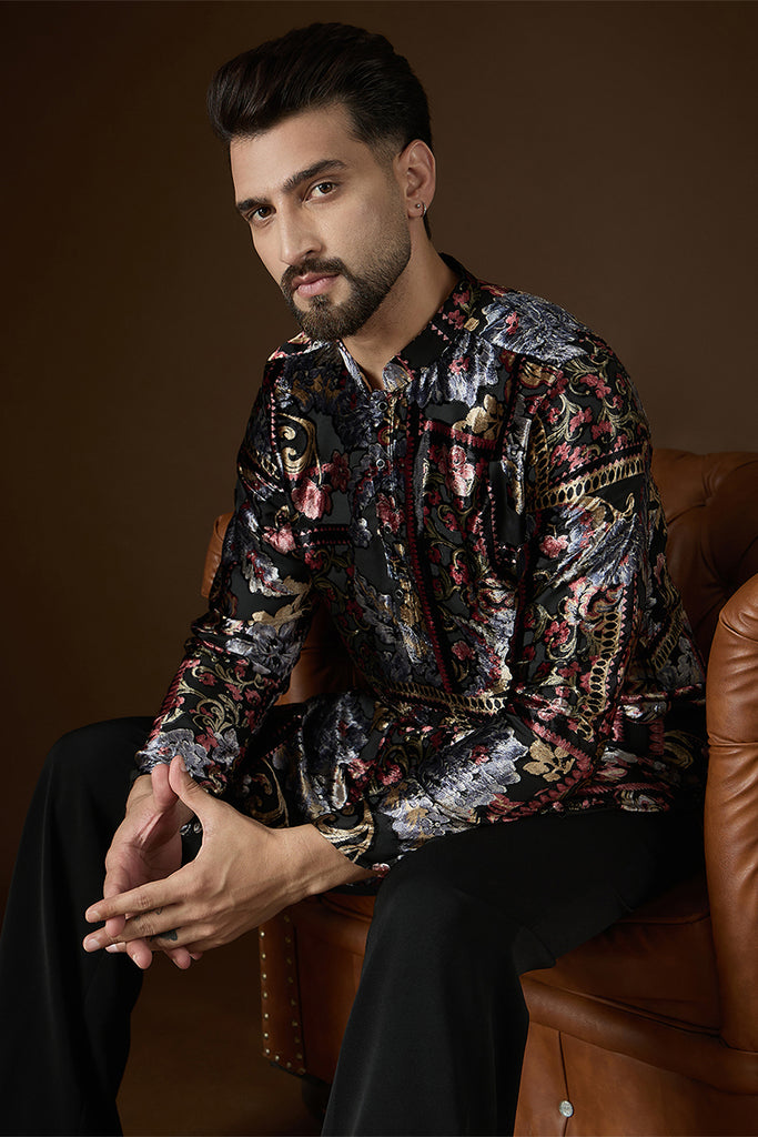 Black Velvet Geometric Printed Kurta MKU2723