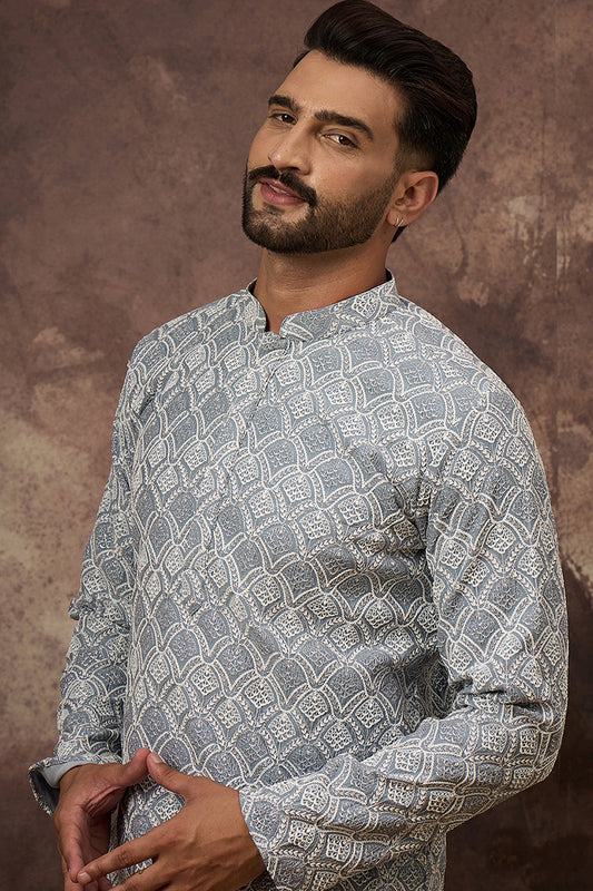 Blue Viscose Rayon Solid Embroidered Straight Kurta MKU1388