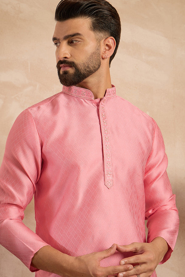 Pink Polyester Solid Embroidered Straight Kurta MKU1842