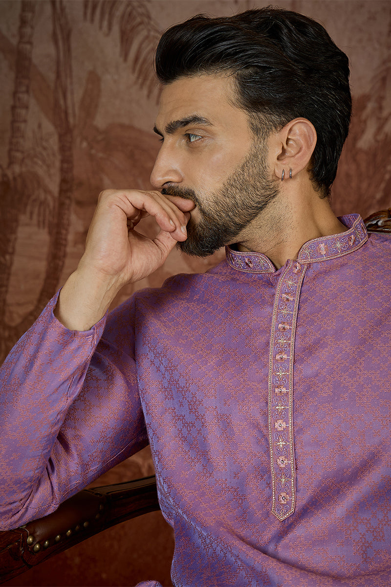 Purple Jacquard Geometric Embroidered Kurta With Trouser MKSET2549