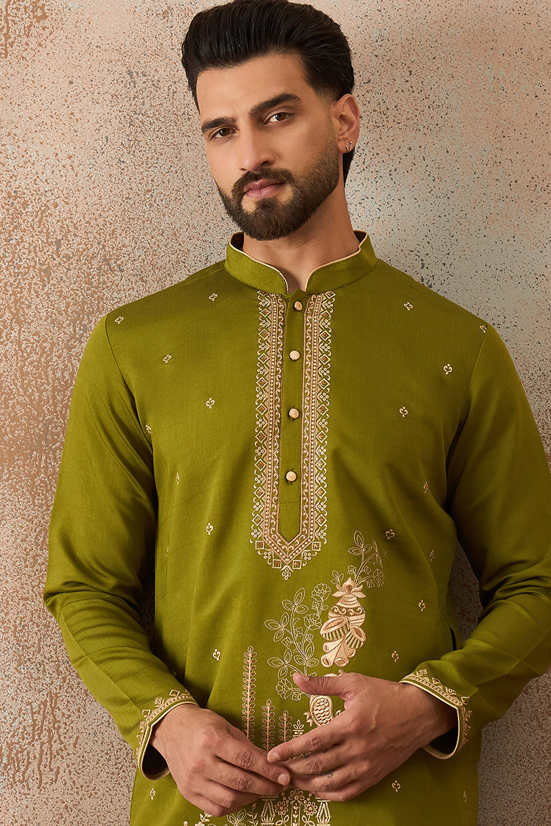 Green Viscose Rayon Solid Emboidered Straight Kurta MKU2208