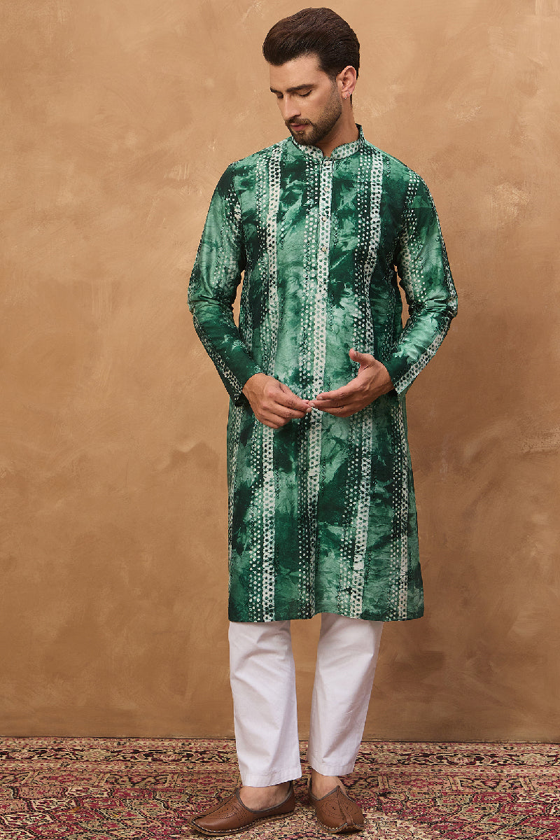 Green Silk Blend Shibori Embroidered Straight Kurta MKU1538