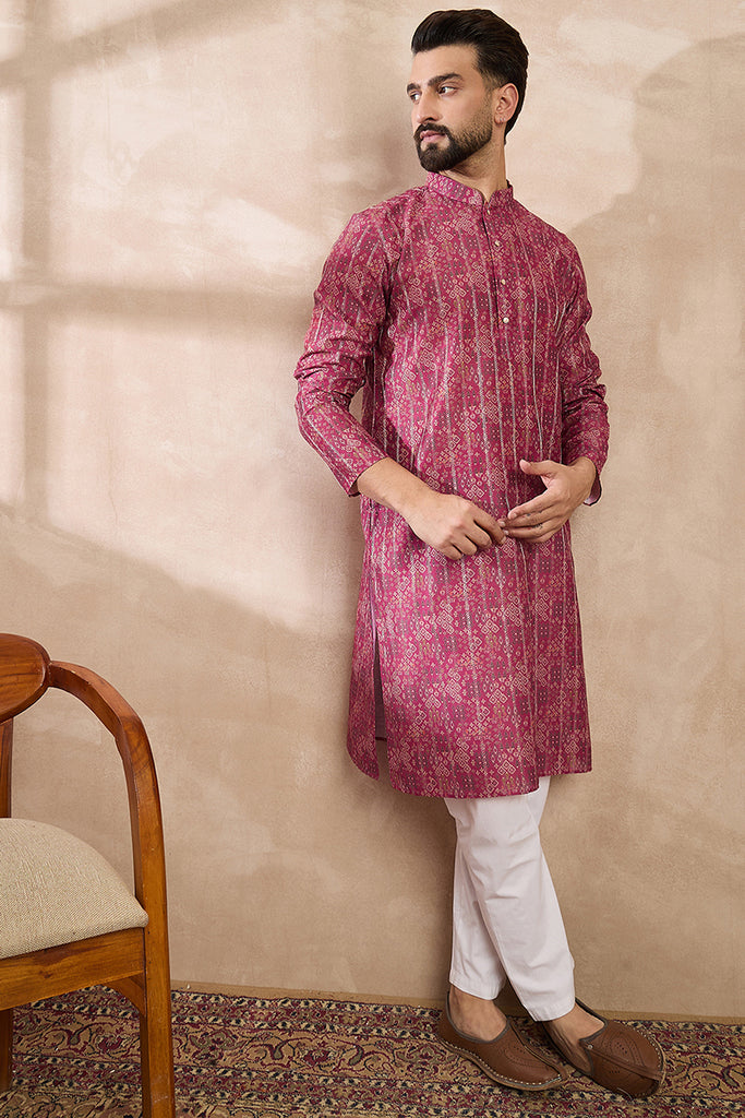 Pink Silk Blend Ethnic Motifs Printed Straight Kurta MKU1997