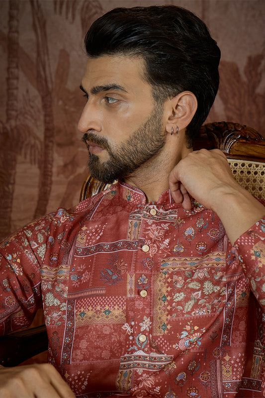 Silk Blend Pink Abstract Printed Kurta With Trouser MKSET2432