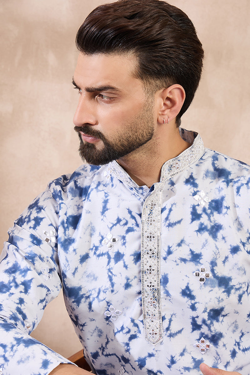 Blue Silk Blend Solid Embroidered Straight Kurta MKU2004