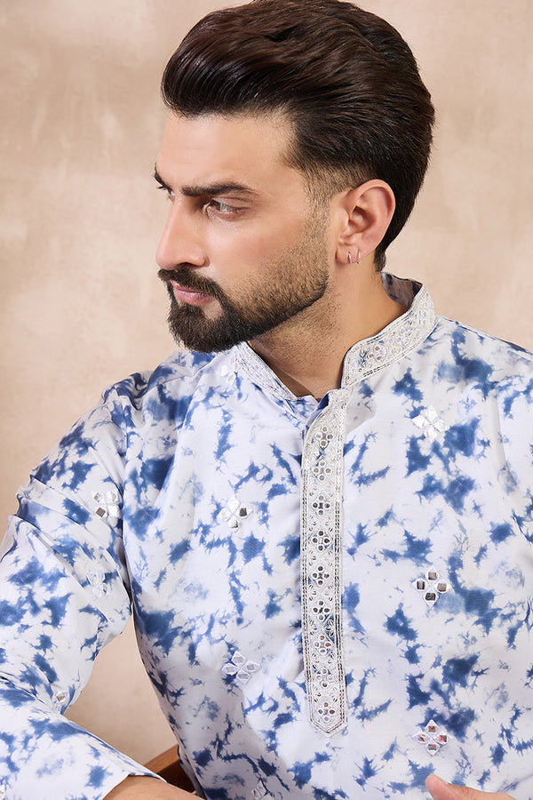 Blue Silk Blend Solid Embroidered Straight Kurta MKU2004