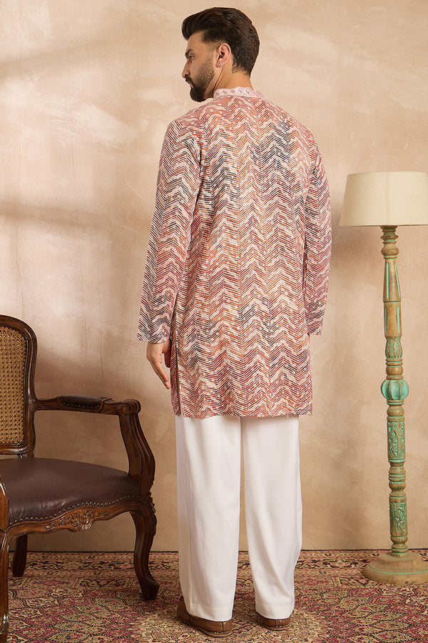 Orange Silk Blend Solid Embroidered Straight Kurta With Trouser MKSET1731