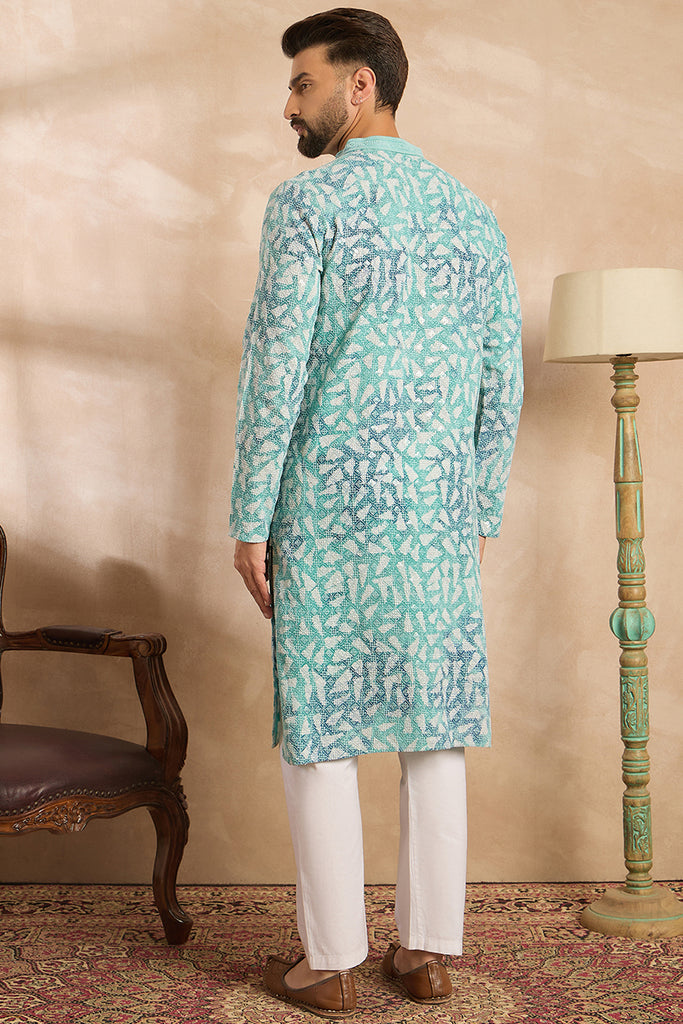 Teal Viscose Rayon Solid Printed Straight Kurta MKU1655