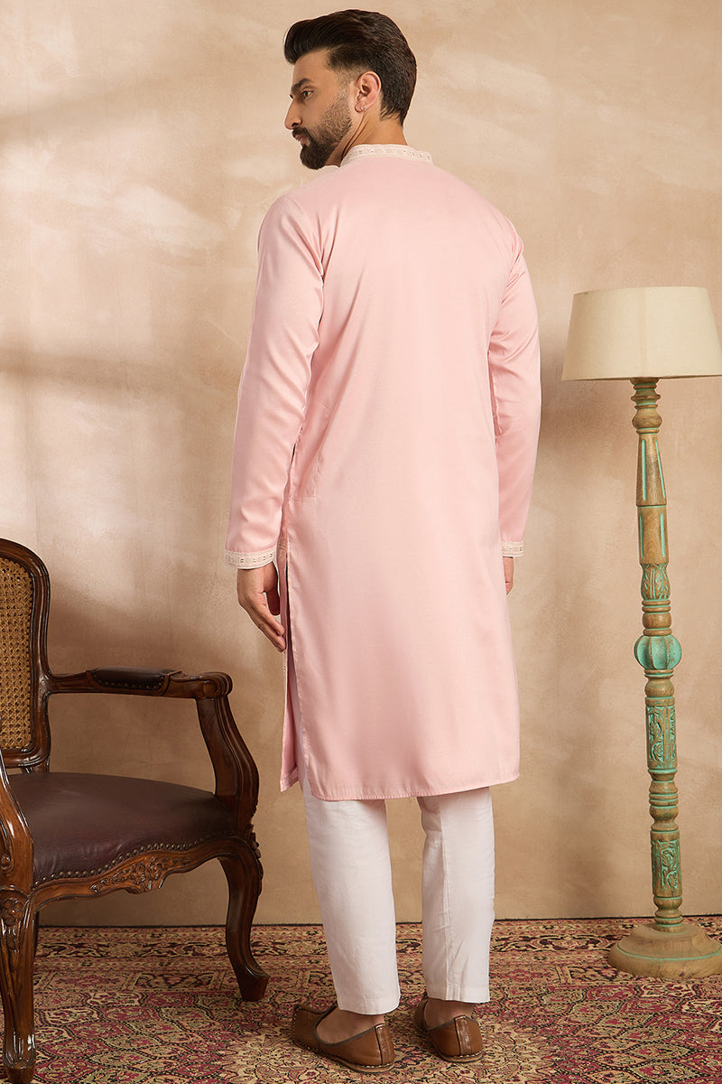 Pink Silk Geometric Embroidered Straight Kurta With Trouser MKSET1683