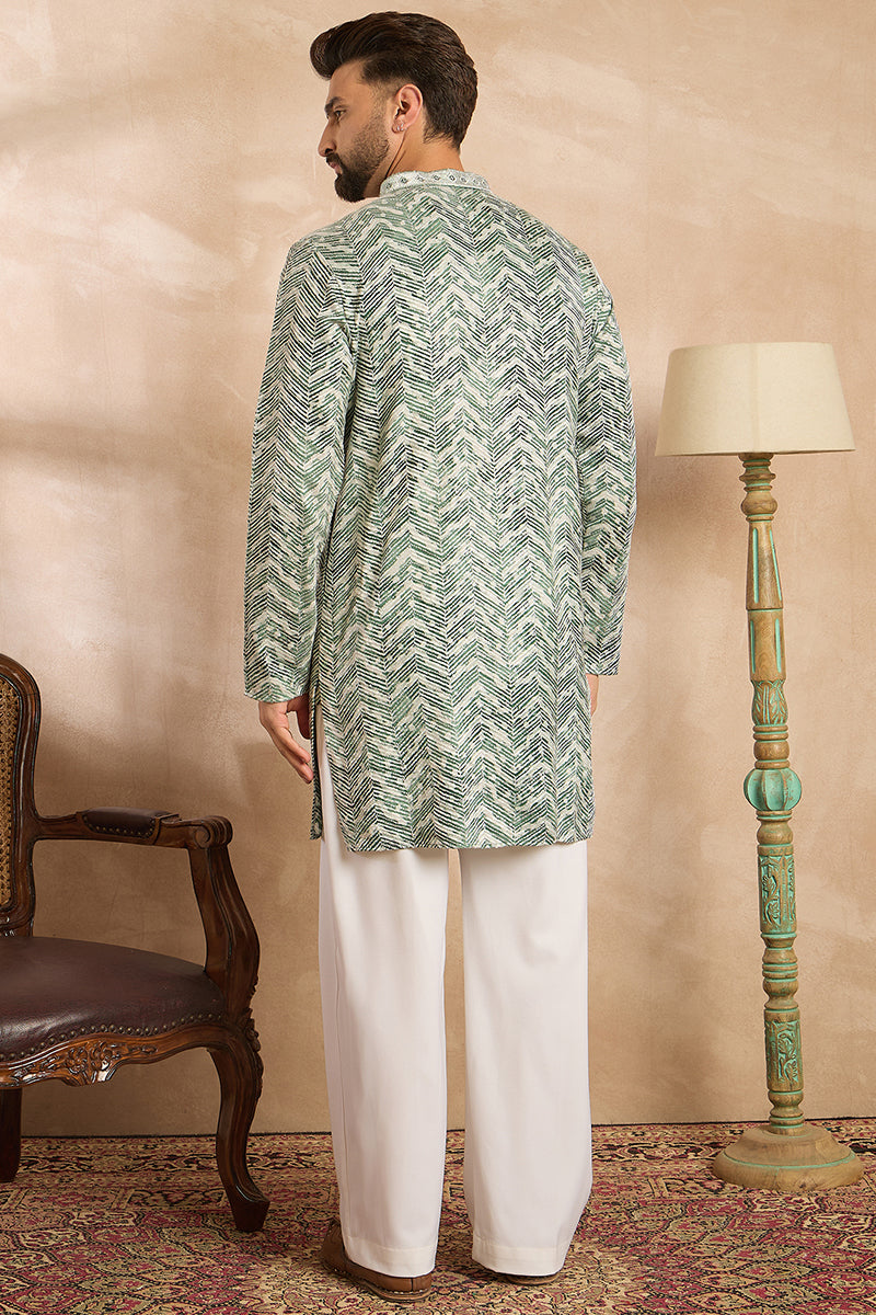 Green Silk Blend Solid Embroidered Straight Kurta With Trouser MKSET1664
