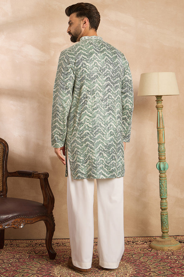 Green Silk Blend Solid Embroidered Straight Kurta With Trouser MKSET1664