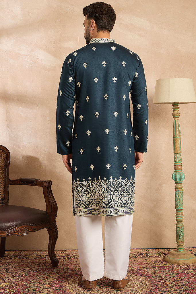 Navy Blue Polyester Solid Embroidered Straight Kurta MKU1810