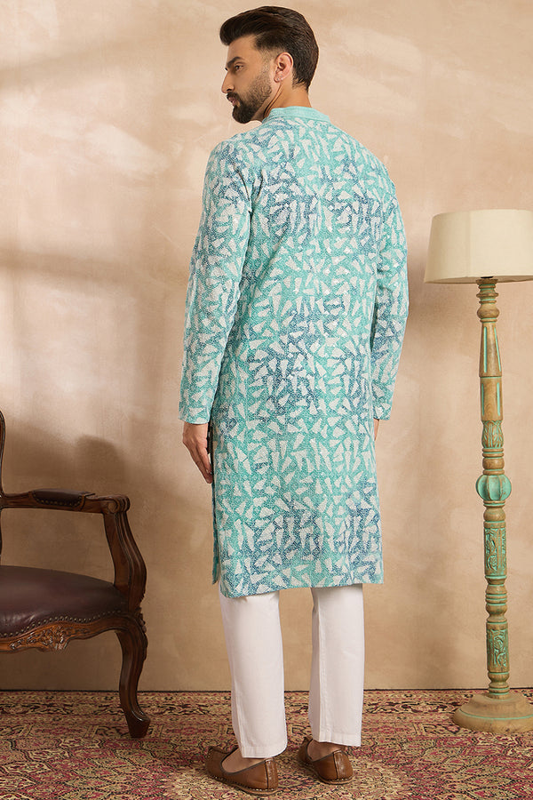 Teal Viscose Rayon Solid Printed Straight Kurta MKU1655
