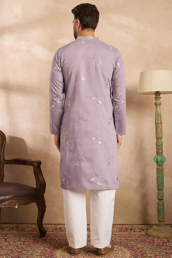 Lavender Silk Blend Solid Embroidered Straight Kurta MKU1815