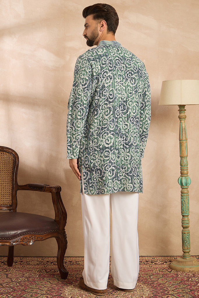 Green Viscose Rayon Batik Embroidered Straight Kurta MKU1718