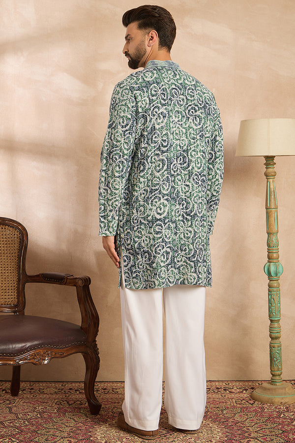 Green Viscose Rayon Batik Embroidered Straight Kurta MKU1718