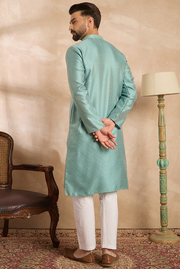 Green Polyester Solid Embroidered Straight Kurta With Trouser MKSET1735
