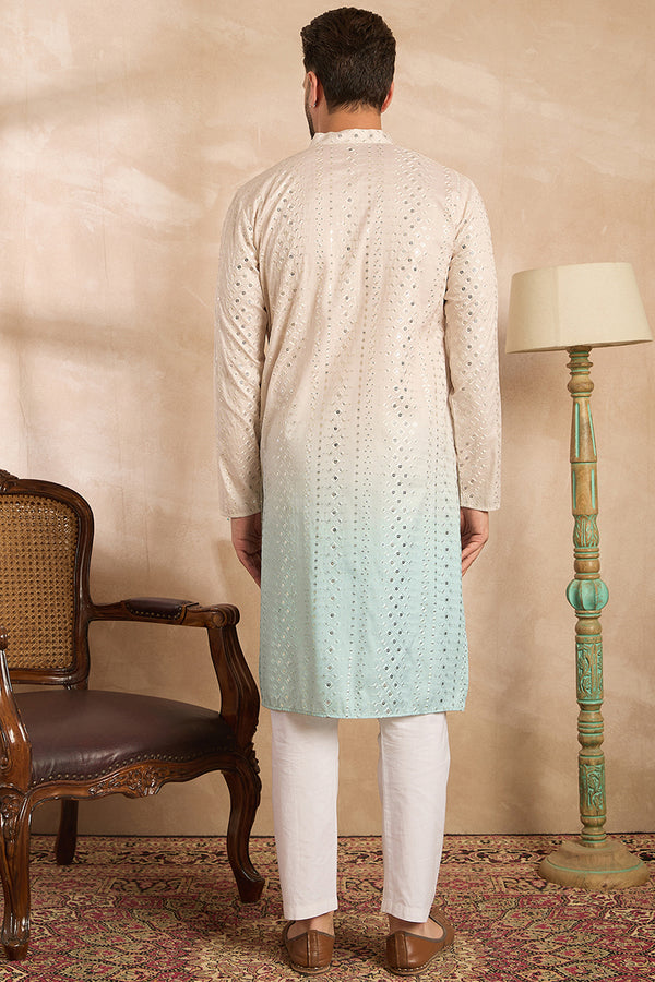 Blue Silk Blend Ombre Embroidered Straight Kurta MKU1721