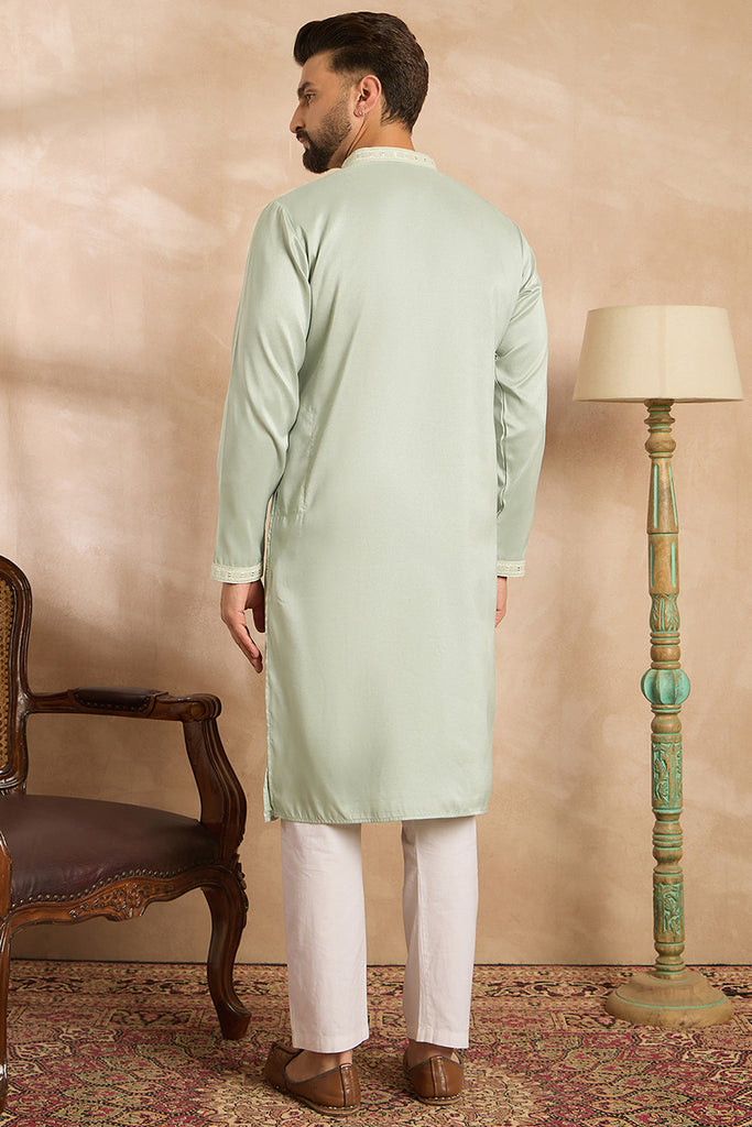 Green Silk Blend Geometric Embroidered Straight Kurta MKU1686