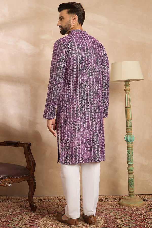 Purple Viscose Rayon Solid Printed Straight Kurta With Trouser MKSET1658