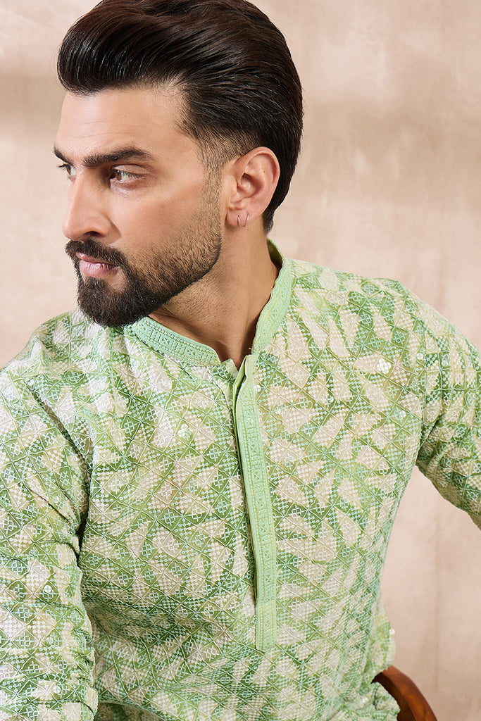 Green Viscose Rayon Ethnic Motifs Embroidered Straight Kurta MKU1672
