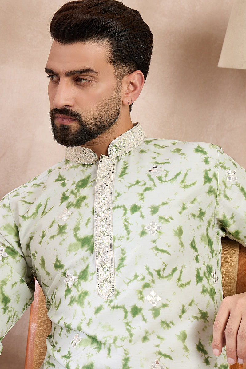 Green Silk Blend Solid Embroidered Straight Kurta MKU2003