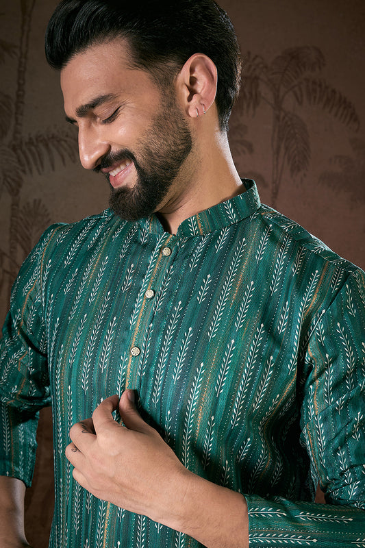 Turquoise Blue Silk Blend Floral Printed Straight Kurta With Trouser MKSET1921