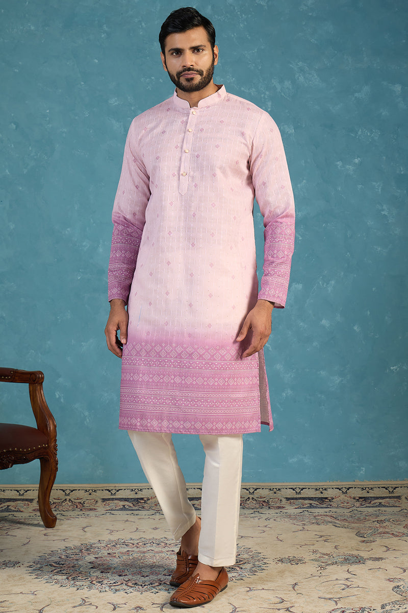 Pink Silk Blend Woven Design Calf Length Straight Regular Kurta MKU2347