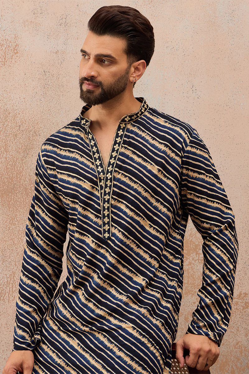Blue Viscose Rayon Leheriya Printed Kurta MKU2759