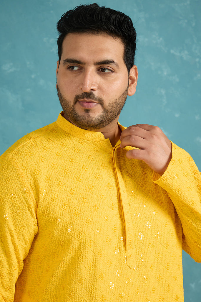 Mustard Viscose Rayon Solid Chikankari Embroidered Kurta MKU1010YLW