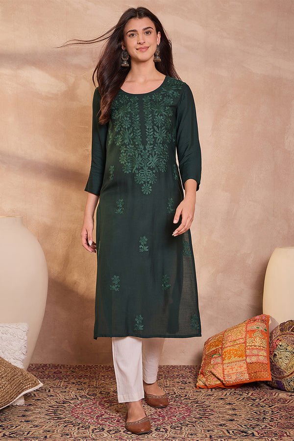 Green Viscose Rayon Emboidered Kurti VCK9797