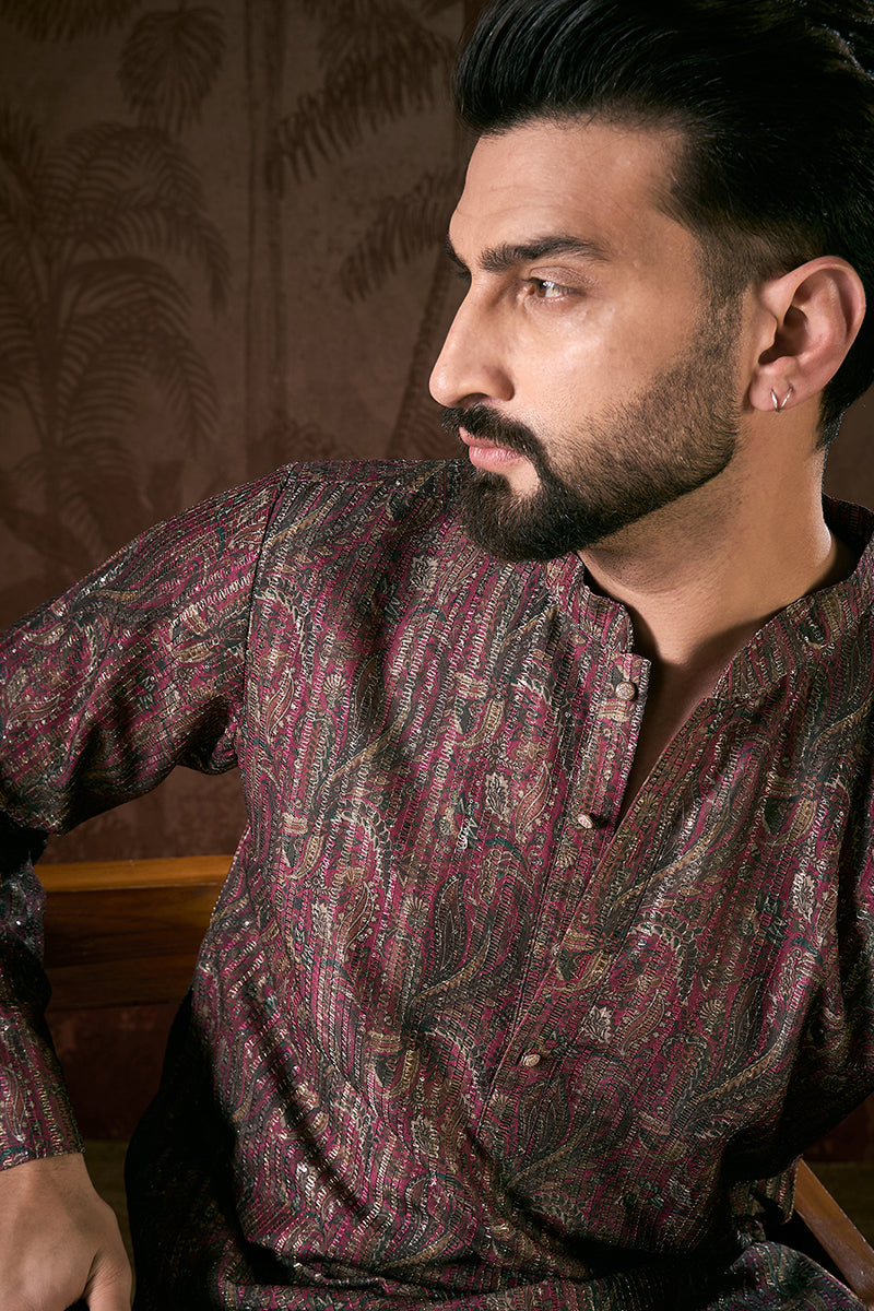 Purple Silk Blend Ethnic Motifs Printed Straight Kurta MKU1941