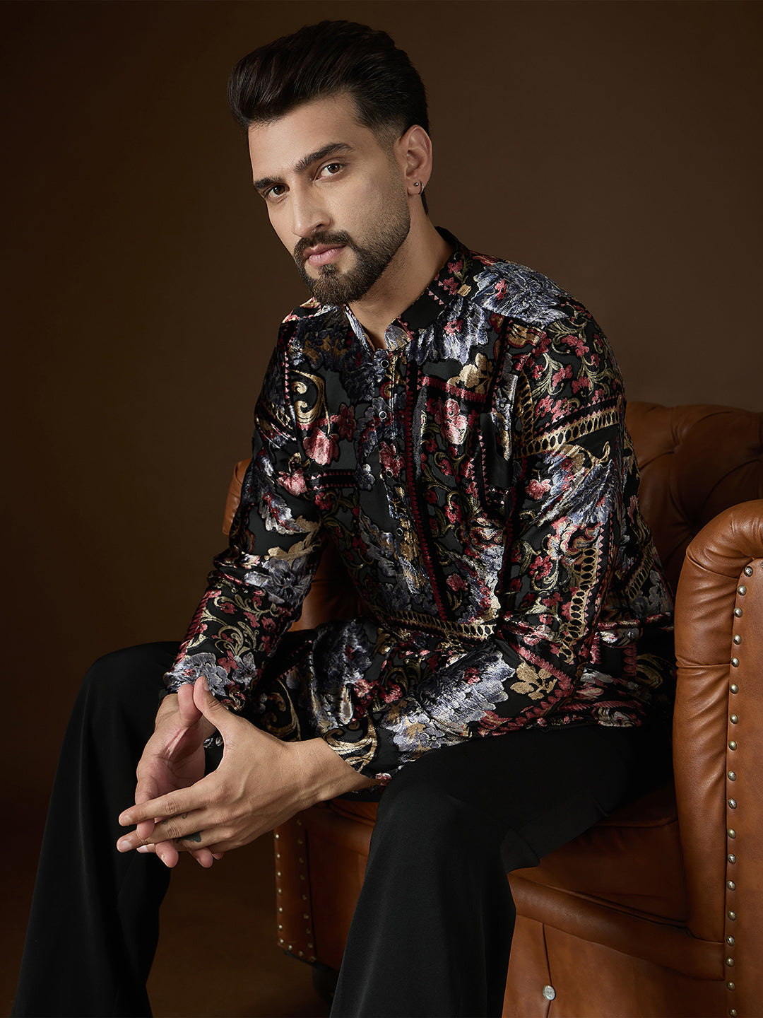 Black Velvet Geometric Printed Kurta With Trouser MKSET2723