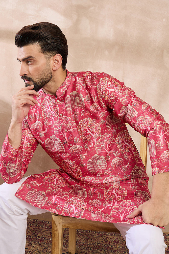 Pink Silk Blend Abstract Printed Straight Kurta MKU1995