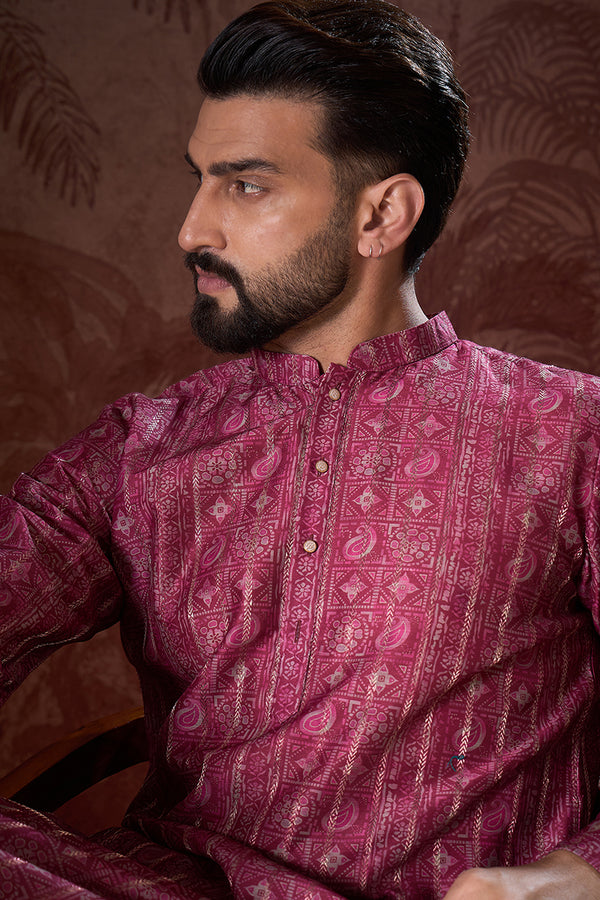 Maroon Silk Blend Ethnic Motifs Printed Straight Kurta MKU1928