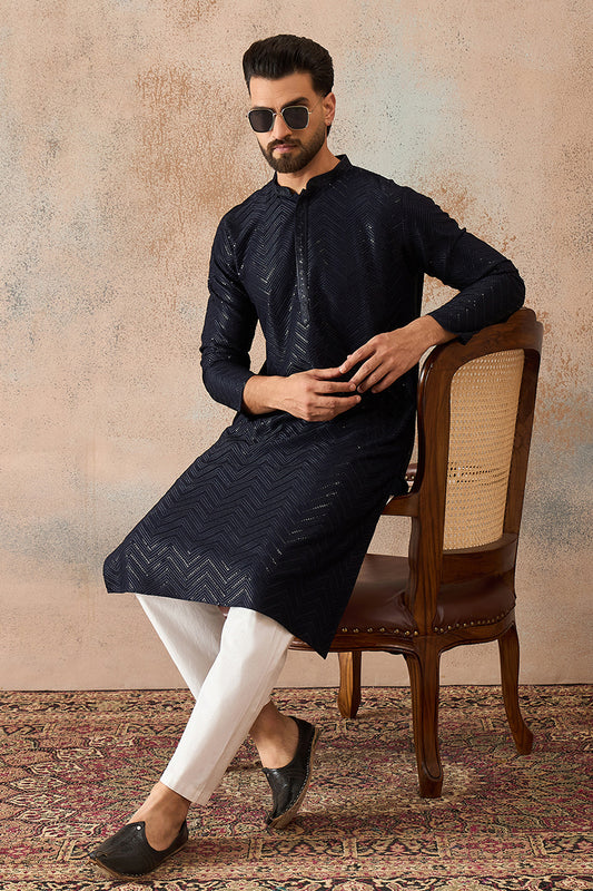 Blue Rayon Embroidered Solid Straight Kurta With Trousers MKSET2189