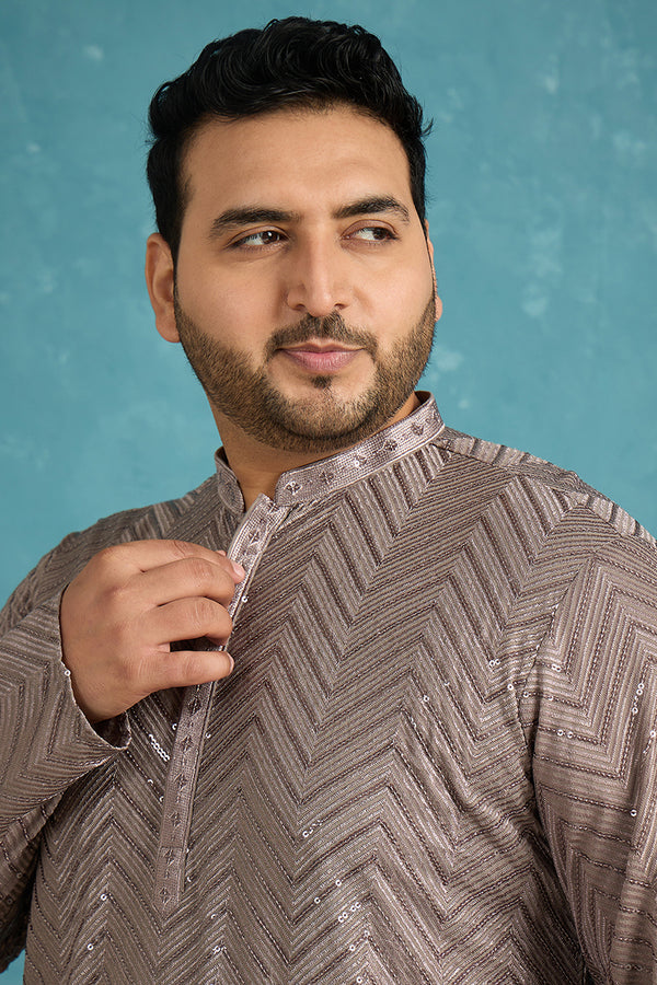 Grey Viscose Rayon Solid Thread Work Embroidered Kurta MKU1202