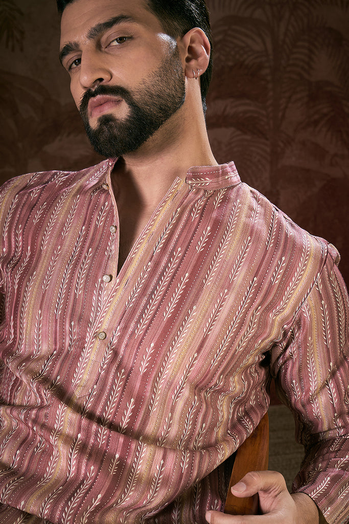 Mauve Silk Blend Floral Printed Straight Kurta With Trouser MKSET1919