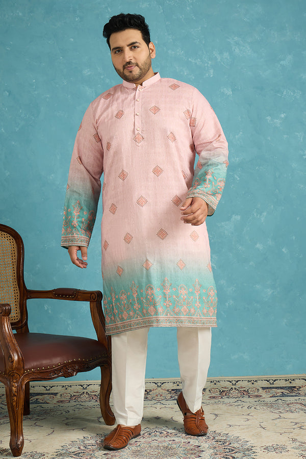 Peach Silk Blend Geometric Sequins Printed Kurta MKU2348