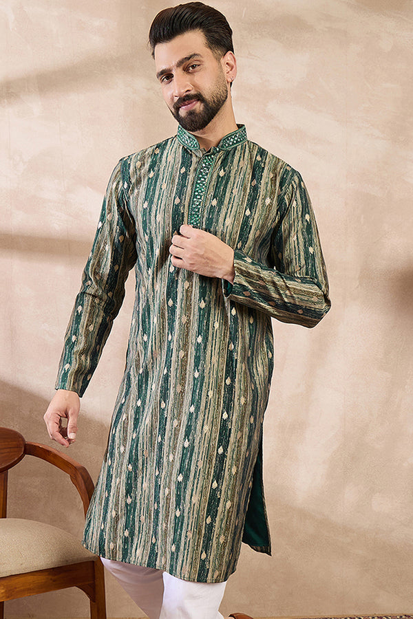 Green Silk Blend Abstract Printed Straight Kurta MKU2007