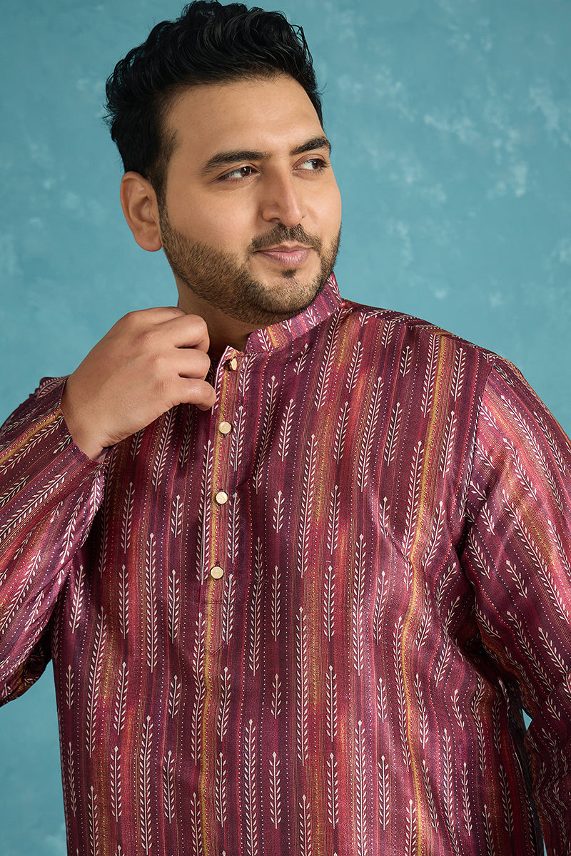 Purple Silk Blend Striped Printed Kurta MKU1905