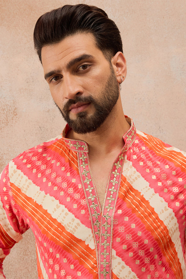 Multi Viscose Rayon Leheriya Printed Kurta With Trouser MKSET2812