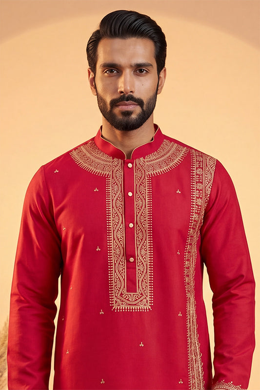 Pink Silk Blend Solid Emboidered Straight Kurta MKU2315