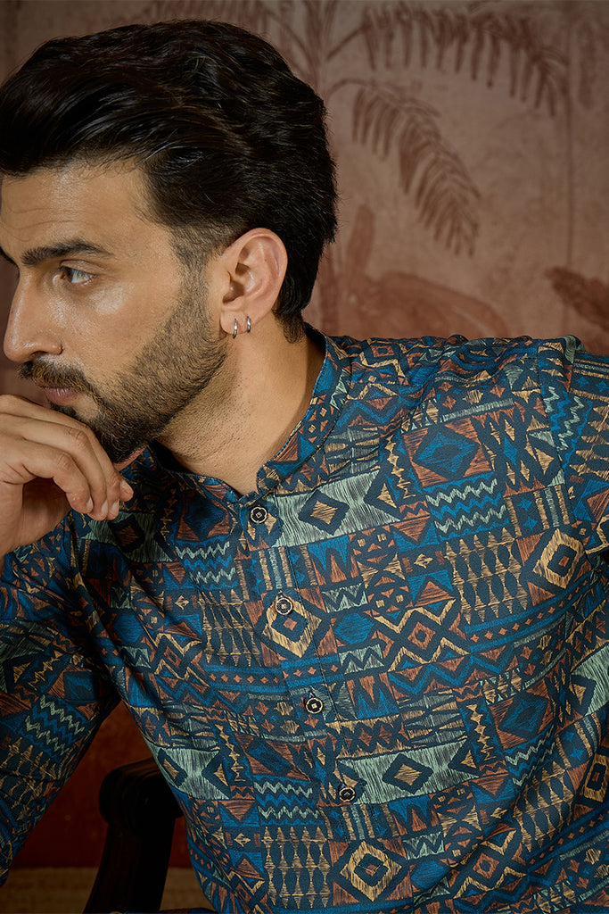 Multi Linen Geometric Printed Kurta MKU2435