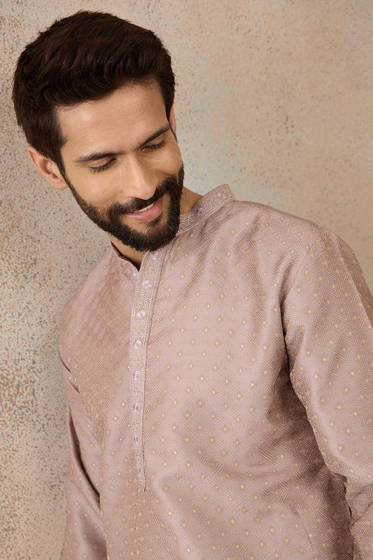 Lavender Silk Blend Floral Embroidered Kurta With Trouser MKSET2325