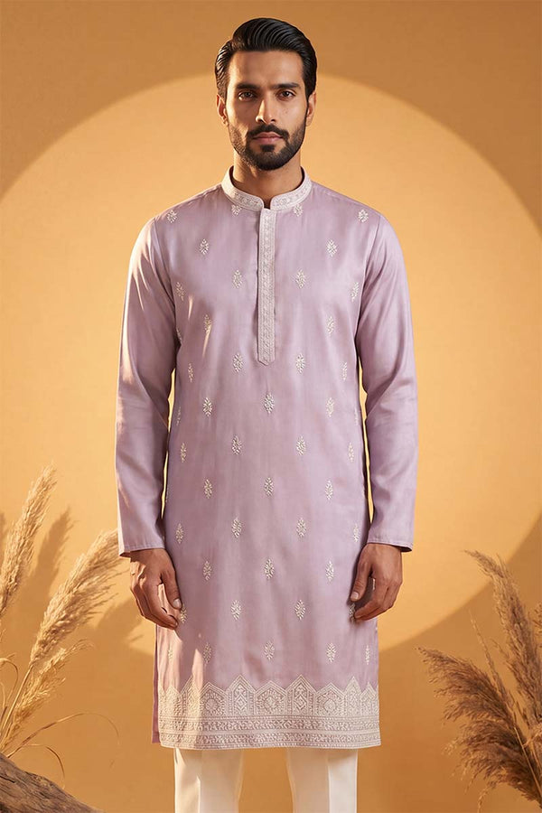 Lavender Silk Blend Solid Embroidered Kurta MKU2269