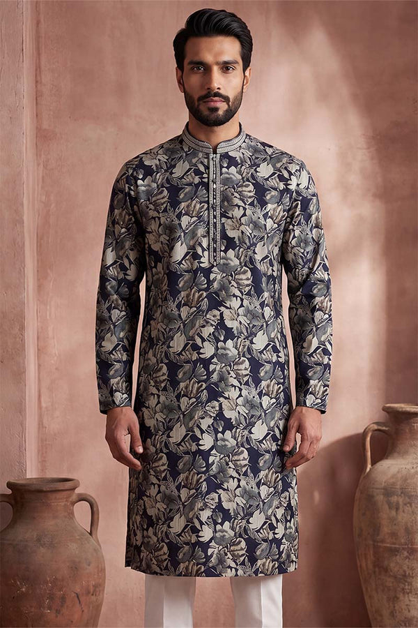 Blue Viscose Rayon Floral Printed Kurta MKU1982